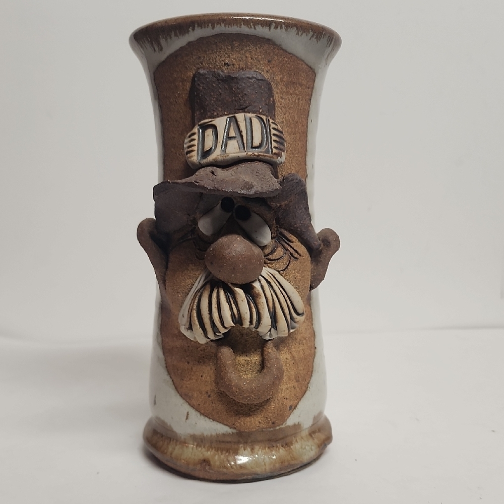 Rustic Vintage Handmade Face Art Brown Ceramic Dad Mug FATHERS DAY PRESENT?!